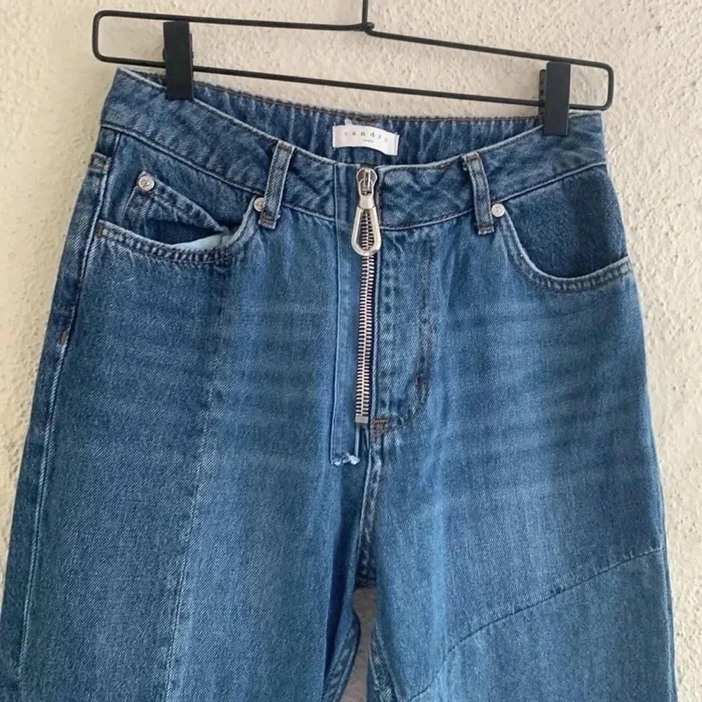 SANDRO Hani zip-detailed patchwork high-rise slim-leg jeans Size 28 - Picture 3 of 8
